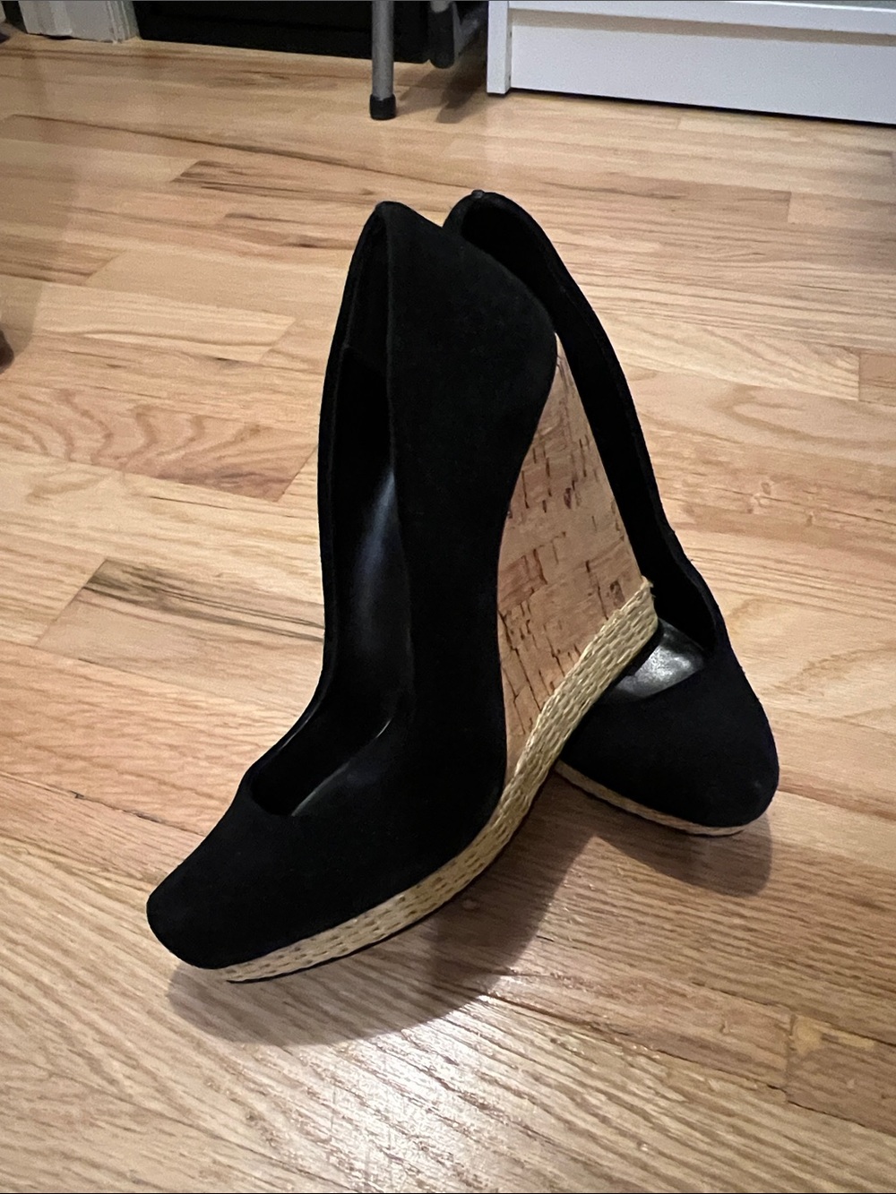 luxury rebel Black Suede Cork Espadrille Wedges